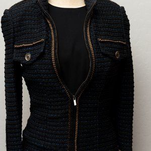 St. John COUTURE size 0 blue and black tweed blazer
